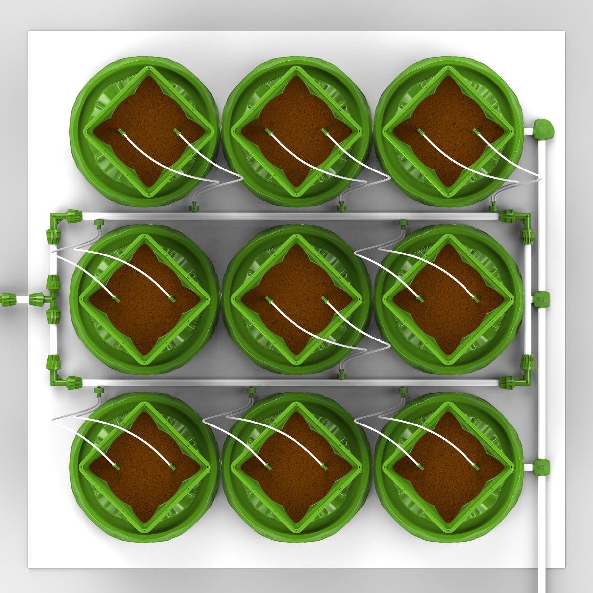 9 Plant Micro Drip Irrigation & Drainage Kit w/ 2 Gal Pots