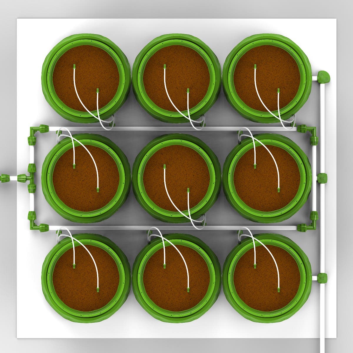 9 Plant Micro Drip Irrigation & Drainage Kit w/ 3 Gal Pots