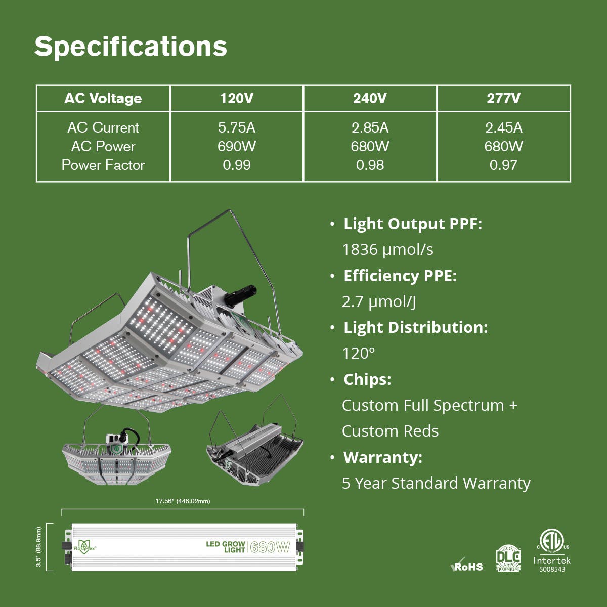 FloraFlex High Bay 680W Full Spectrum LED Grow Light