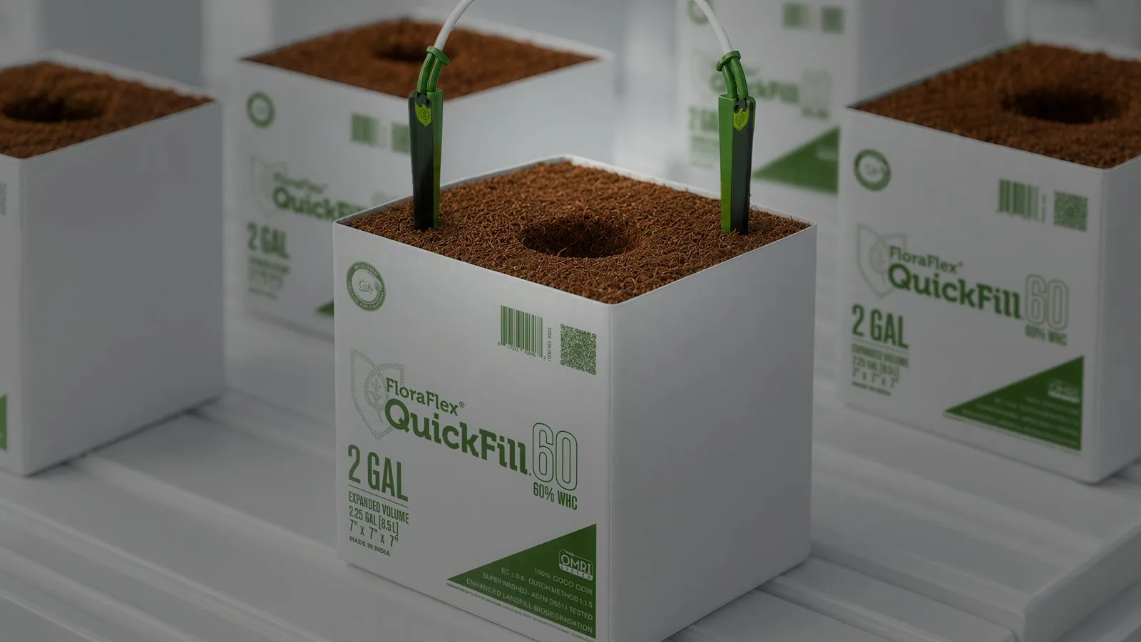 Micro Dripper Assemblies set into FloraFlex QuickFill bags being hydrated on a grow bench