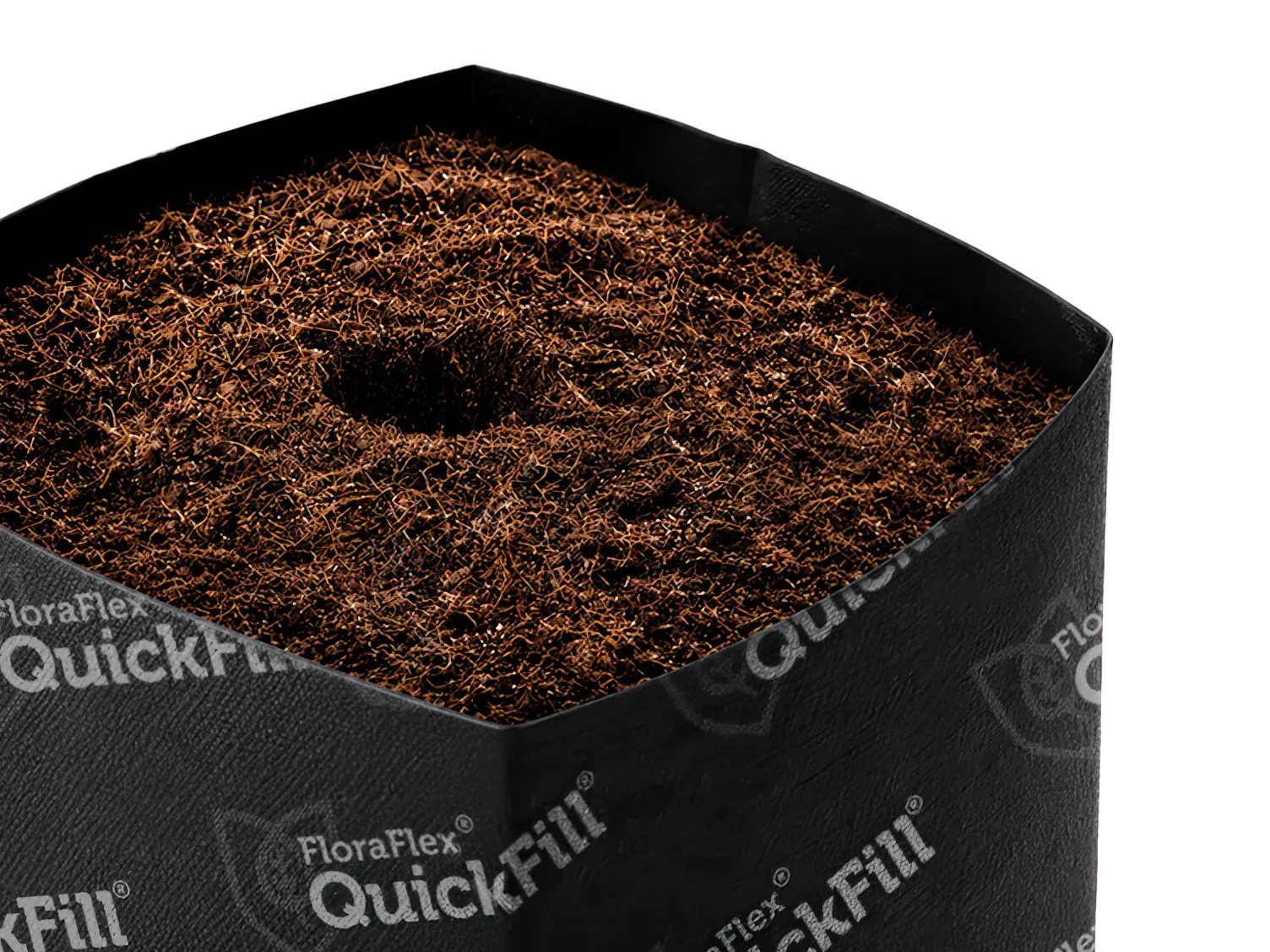 QuickFill 1 gallon O2 coco coir grow bag with breathable black mesh sidewall