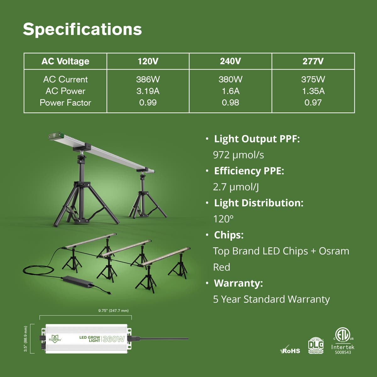 3 Bar - 360W Full Spectrum Under Canopy 4x4 - 4x6 – FloraFlex